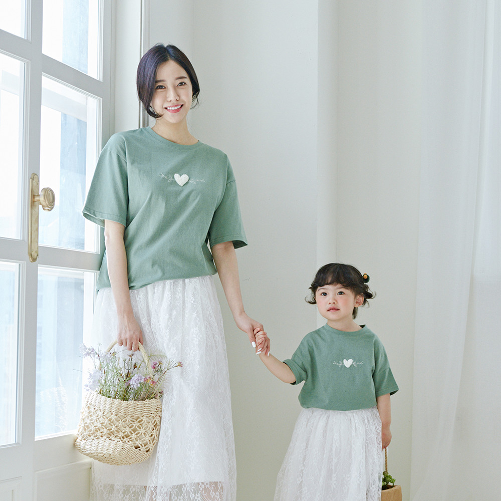 草の葉ハートショートTシャツママと赤ちゃん22B02WK /ファミリールック、家族写真衣装