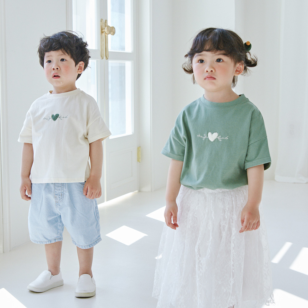 草葉ハートショートTシャツ子供22B02K /ファミリールック、家族写真衣装
