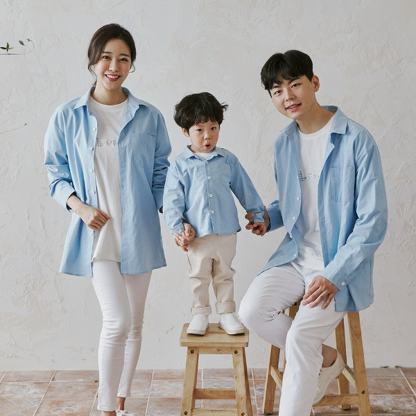 ホリデー青色シャツ家族21C03S /家族ルック、家族写真衣装